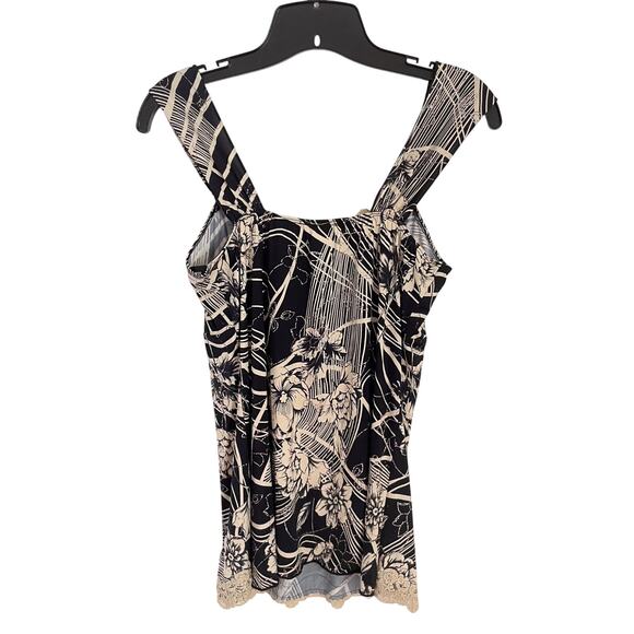 VTG Black Beige Lace Trim Babydoll Tank Top M Y2K Fairy Grunge Bratz USA Glitter - Picture 2 of 8